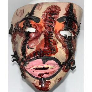 Mask Scarred Scary Bloody Zombie Halloween Adult Face Stitches Vintage